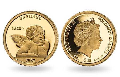 золотой ангел с картины Рафаэля на монете островов Соломона
