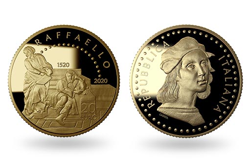 итальянская золотая монета с портретом Рафаэля