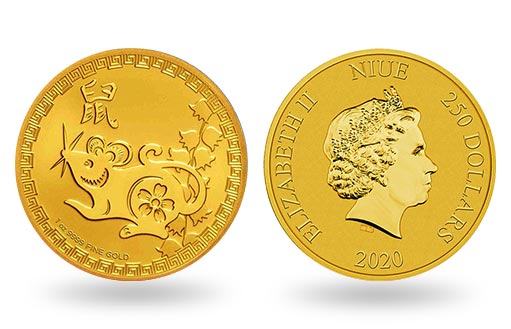 крыса на золотой инвестиционной монете Ниуэ принесет счастье в 2020 году