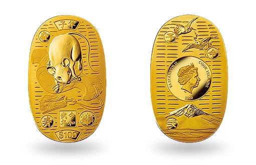 подарочная золотая монета с крысой от островов Кука