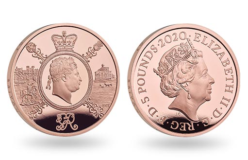 портрет короля Георга на золотой памятной монете UK