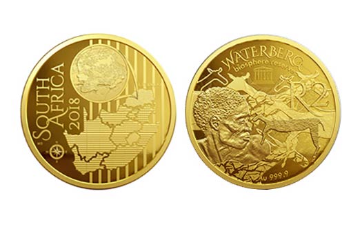 Наскальные рисунки Уотерберга в золоте на инвестиционных монетах ЮАР