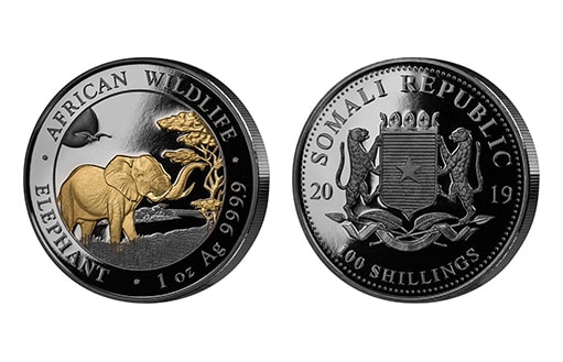 инвестиционная серебряная монета с сомалийским слоном в эксклюзивном издании