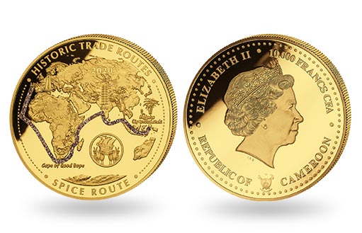 торговый путь пряностей показан на золотой монете Камеруна