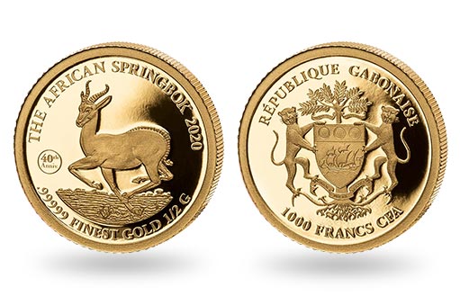 африканский спрингбок на габонских золотых монетах