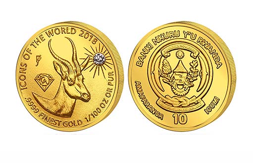 антилопа на золотых монетах Руанды
