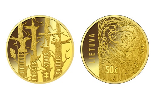 Памятная золотая монета, посвященная движению за освобождение Литвы.