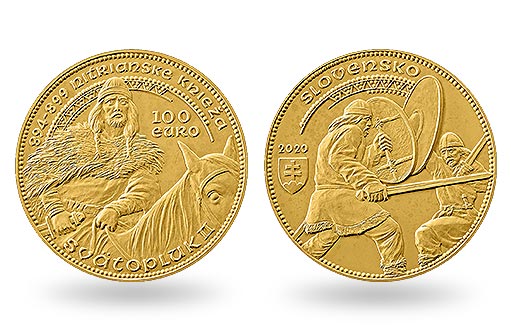 князь Святоплук II на золотых монетах Словакии
