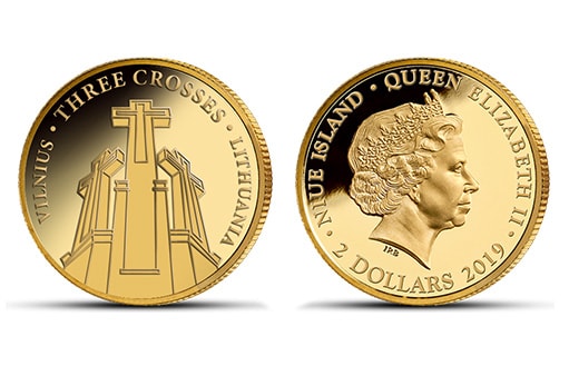 золотые монеты к юбилею реставрации литовского монумента «Три креста»