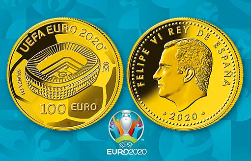 футбольная золотая монета Испания к ЧЕ-2020