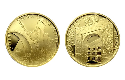 памятная монета из золота по эмитенту Чехии, посвященная Замку Вевержи