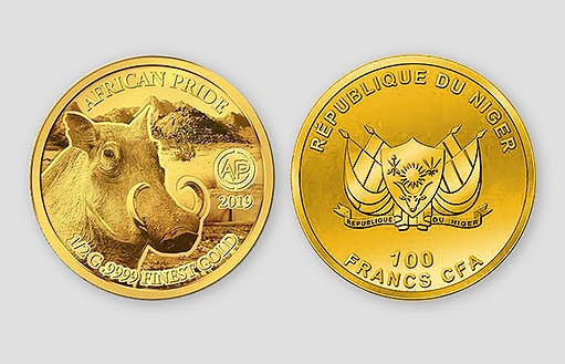 Памятная монета из золота «Бородавочник» из нумизматической серии «Африканский прайд».