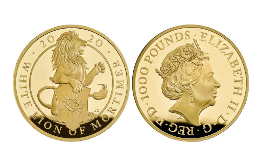 Белый Лев Мортимера на золотой британской монете