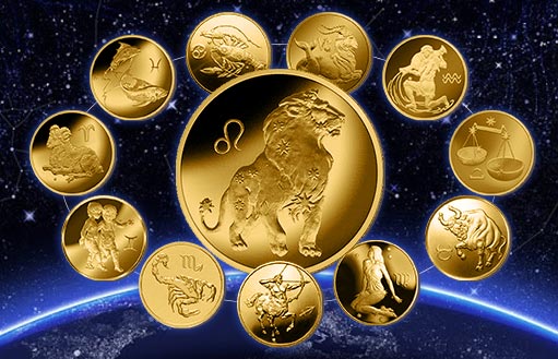золотые монеты с зодиакальным гороскопом