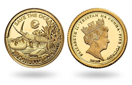 морскому лангусту посвящены золотые монеты Тристан-да-Куньи