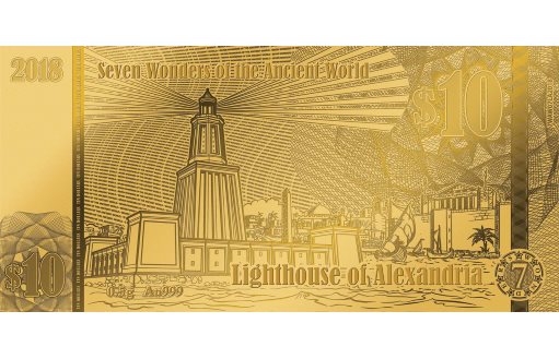 Чудо Света «Александрийский маяк» на золотой ноте Соломоновых Островов
