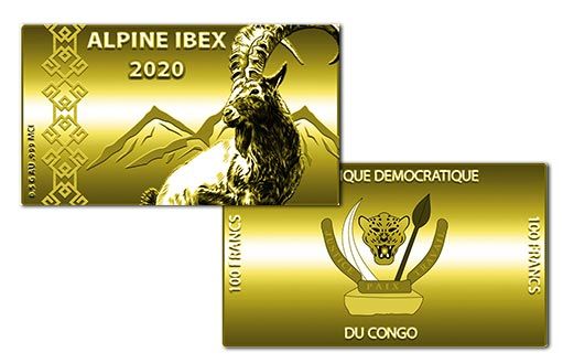 альпийский горный козел на золотых монетах Конго