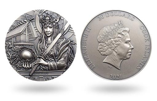 богиня Аматэрасу на монетах островов Кука
