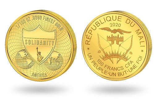 золотая монета Мали посвящена Америке