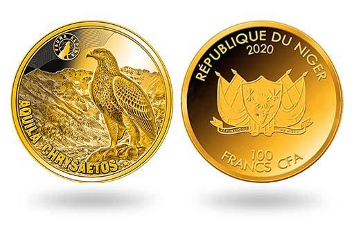 беркут изображен на золотых монетах Республики Нигер