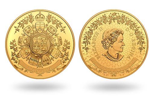 Канада выпустила килограммовую золотую монету со старинным гербовым изображением