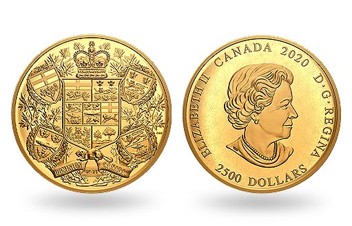 золотой герб Канады начала ХХ века увековечен на монетах