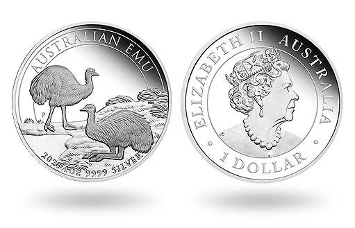 страусы эму на серебряной монете Австралии