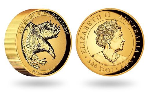 Клинохвостый орел на рельефных австралийских монетах из золота