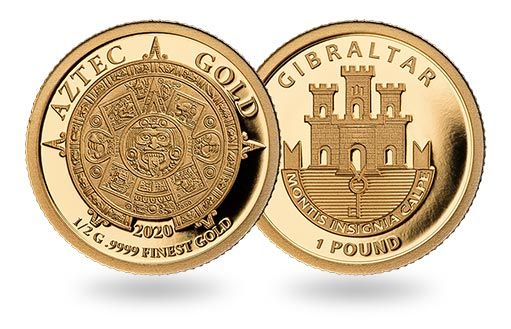 солнечный камень ацтеков на золотых монетах Гибралтара
