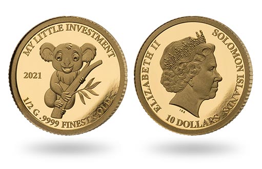 По заказу Соломоновых Островов отчеканена золотая монета с изображением детеныша коалы