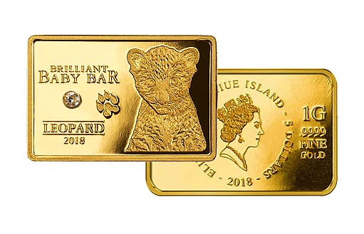 Золотой детеныш леопарда на прямоугольных монетах с бриллиантом страны Ниуэ