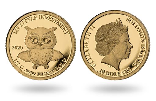 Детеныш совы изображен на золотой монете Соломоновых островов