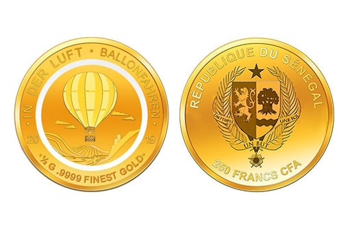 новая сенегальская монета из золота с воздушным шаром