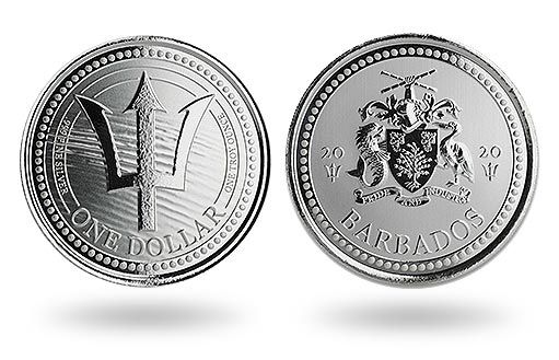 трезубец изображен на серебряных монетах Барбадоса