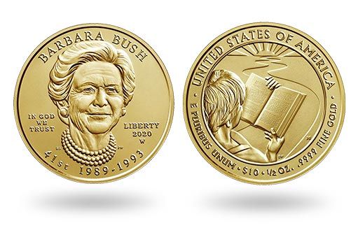 золотые монеты США с портретом Барбары Буш
