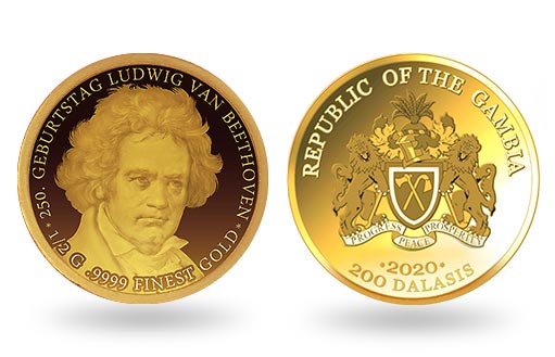 золотые монеты с портретом немецкого классика Людвига Бетховена