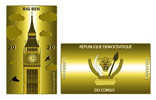 знаменитый Биг-Бен возвышается на золотых монетах Конго