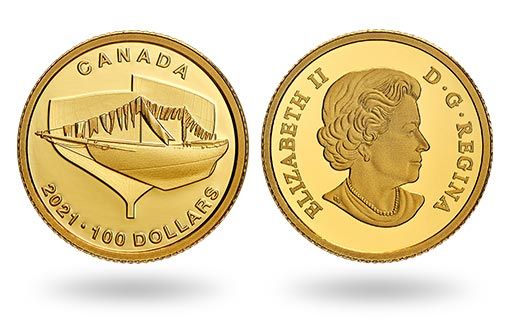шхуна Bluenose изображена на золотой монете Канады