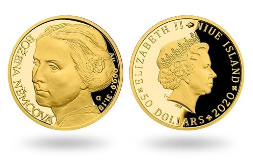 портрет Божены Немцовой на монетах Ниуэ из золота