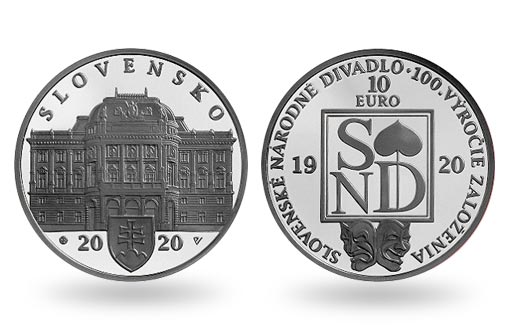 Национальный театр на серебряных монетах Словакии