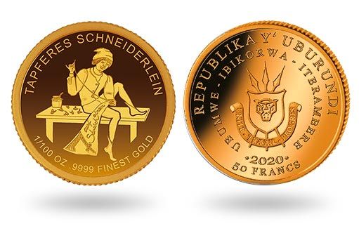 храбрый портняжка изображен на золотых монетах Бурунди