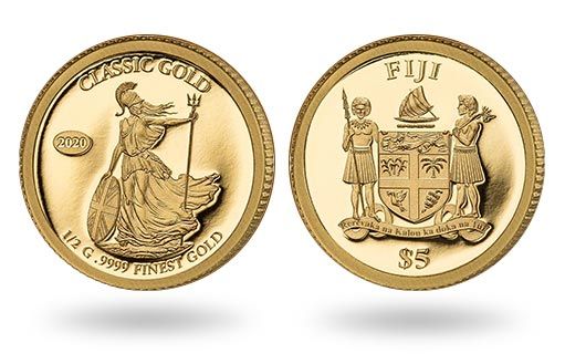 Британия персонифицирована на золотых монетах Фиджи