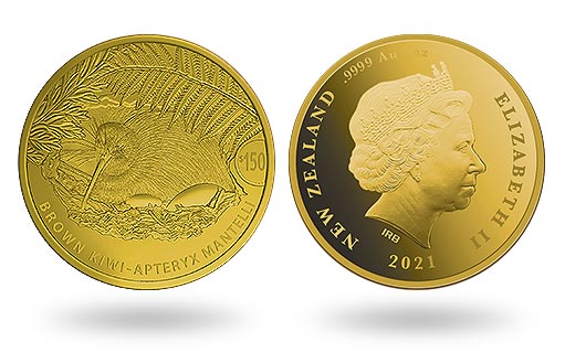Бурый киви изображен на золотых монетах Новой Зеландии