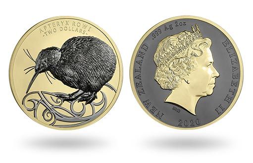 бурый киви расположился на серебряных монетах Новой Зеландии