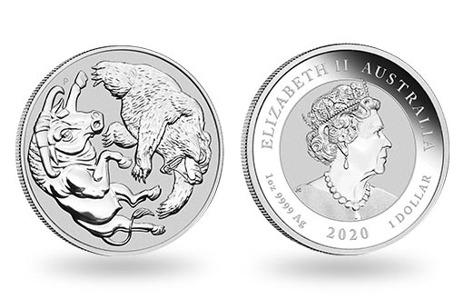 бык и медведь на серебряной австралийской инвестиционной монете