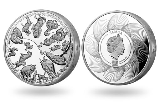 серебряные монеты Самоа украшены изображением лунного календаря