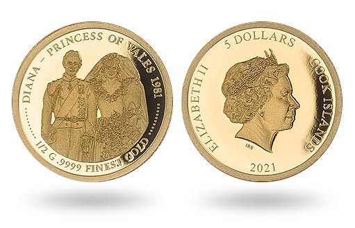 От имени Островов Кука выпущены золотые монеты с Дианой и Чарльзом