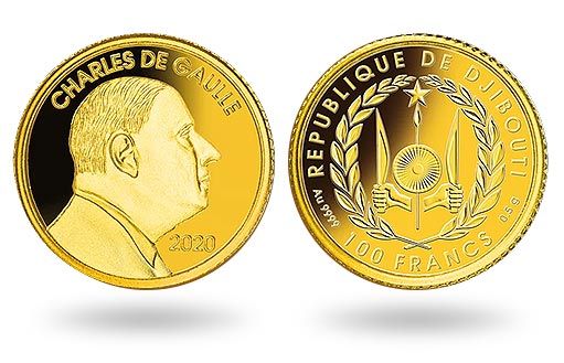Шарль де Голль изображен на золотых монетах Джибути