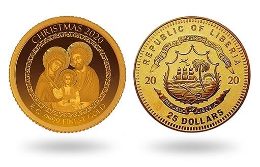 золотые монеты Либерии с изображением Святого Семейства
