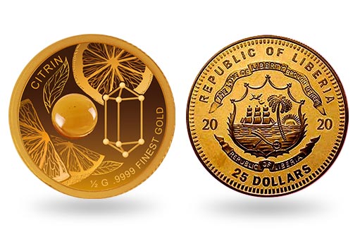 золотая коллекционная монета «CITRIN» из сета «Мир драгоценных камней»
